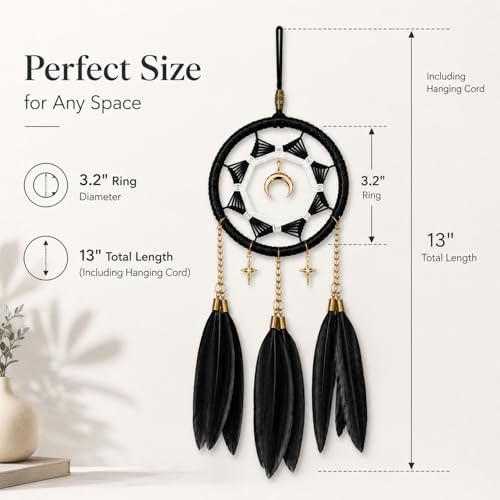 Dream Catchers for Car Small Moon Dreamcatcher Rear View Mirror Hanging Decor Car Charms Pendant Gift for Adults Black