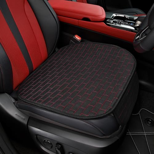 Front Car Seat Cover, Anti-Slip Bottom Front Seat Cover Protector with Storage Pocket, Breathable Linen Driver Seat Protector, Comfortable Front Cushion Pad Universal for Cars Trucks SUVs (Black red) - color: Black red, size: Front
