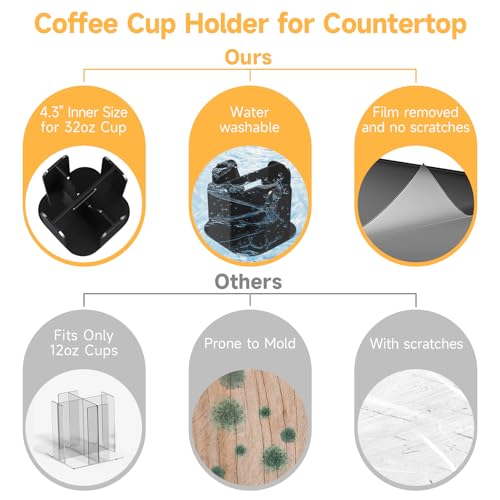 4-Compartment Countertop Cup Dispenser - Black Acrylic Cup and Lid Carousel Coffee Bar Accessories Rotating Beverage Cup Holder Disposable Paper Cup Organizer for Restaurant Kitchen Breakroom - color: Black