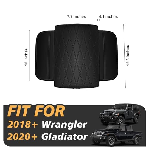 Center Console Armrest Cover Fit for Jeep Wrangler JL 2018-2026 & Gladiator JT 2020-2026 Accessories, Comfort Armrest Pad Console Lid Cushion Vegan Leather 1-Inch Extra Thick - size: 15) 18-25/20+|Wrangler JL/Gladiator|Black,+Thick