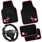 CAR PASS Embroidery Butterfly Steering Wheel Cover and Waterproof Car Floor Mats,Pink Car Mats 14.5-15inch Steering Wheel Covers Universal Fit for Cars, Suvs,Sedans,Van,for Women Girl(Black and Pink) - color: Black and Pink Butterfly