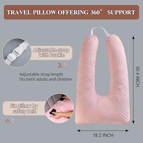 Travel Pillow for Kids Adult, Pillow for Car Sleeping Ultra Large U-Shaped with Removable Soft Cover Support Fix Neck and Body Sitting/Sleeping on The Trip (Pink) - color: Pink