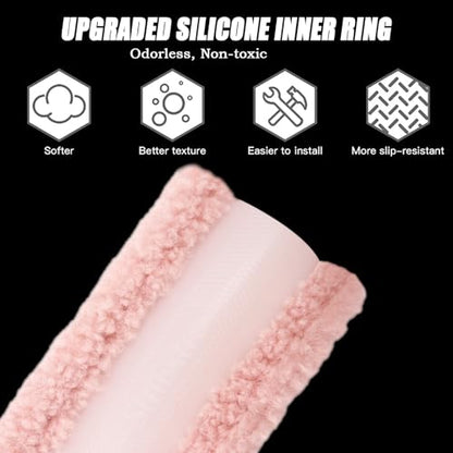 Fuzzy Warm Steering Wheel Cover for Winter, Soft Fleece Steering Wheel Cover for Women Men with Upgraded Silicone Inner Ring and Plush, Anti-Slip, Odorless Car Interior, Universal 14.5-15 Inch (Pink)