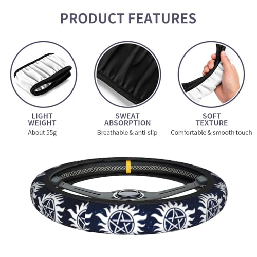 Steering Wheel Cover for Women Men Anti-Slip Breathable and Sweat Absorption Universal Cute Steering Wheel Protector Car Accessories -1PC