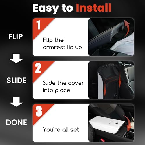 Polwlamks Center Console Armrest Cover for Model Y/Model 3, Soft Leather Pad Armrest Protector Armrest Box Cushion Compatible with New Tesla Refresh Model Y (2020-2026) / Model 3 (2019-2025) - color: White with Patterns