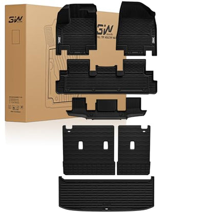 3W Floor Mats & Cargo Liner & Back Seat Cover Custom Fit for Nissan Pathfinder 2022-2026 (Only fit 7 Passenger Models), TPE All Weather Custom Fit Nissan Pathfinder Full Set,Black - size: 5.Pathfinder|22-25|Full Set (7 Passenger)