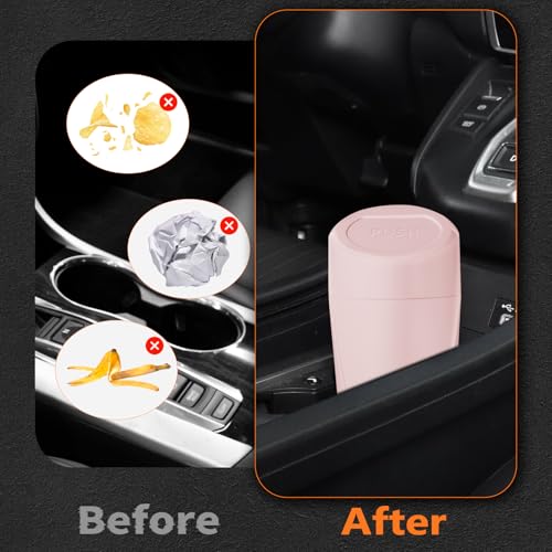 Car Trash Can with Lid-2Pack, Leakproof Garbage Can with 80 Attached Trash Bags, Mini Essential Car Accessories for Interior for Car, Home, Office（Sakura Pink） - color: 2Pack Sakura Pink