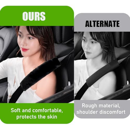 Yourkar 2 PCS Car Seat Belt Cover, Soft Auto Seatbelt Protector for a More Comfortable Driving, Warm Plush Seatbelt Shoulder Neck Pad Cushion Fit for All Cars, Car Accessories (Black)