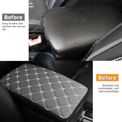HZEL Car Center Console Cushion Pad, PU Leather Vehicle Armrest Protection Cover, Waterproof Automotive Interior Arm Rest Seat Box Mat Accessories, Universal for SUV, Sedan, Truck (Gray) - color: Gray