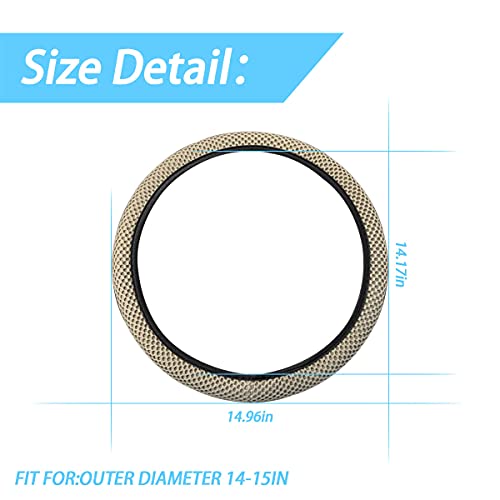 Elastic Stretch Steering Wheel Cover, Universal 15 Inch Automotive Steering Wheel Cover, Microfiber Breathable Ice Silk, Anti-Slip, Odorless, Easy Carry,Warm in Winter and Cool in Summer (Beige) - color: Beige