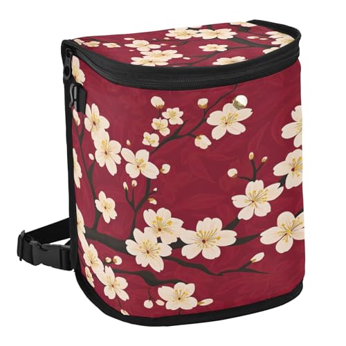 MNSRUU Car Trash Can with Lid, Vintage Floral Cherry Blossom Car Trash Bag Hanging Organizers and Storage for Front Back Seat, Leak-Proof Trash Bin - color: Cherry I17174