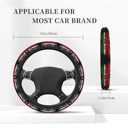 Butterfly Kenyan Flag Breathable Neoprene Steering Wheel Cover - Anti-Slip Floral Design Universal Fit for Cars/Trucks/Suvs (14.5"-15" Inch) - color: Butterfly Kenyan Flag