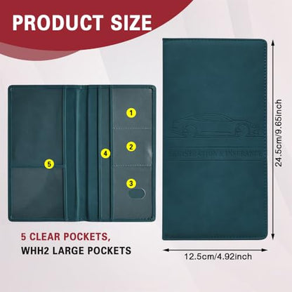 Car Registration and Insurance Holder, Registration and Insurance Card Holder, Auto Glove Box Organizer with Magnetic Shut, PU Leather Automobile Documents Wallet for Cards (Dark Blue) - color: Dark Blue