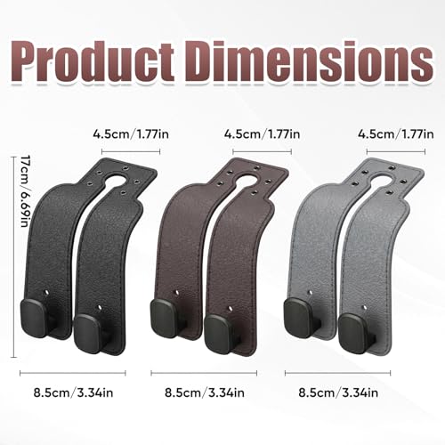 2Pcs Headrest Hooks for Car, Car Purse Hook, Double Leather Car Seat Back Storage Hook for Handbags Purses Bags (Brown)