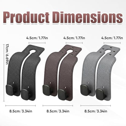2Pcs Headrest Hooks for Car, Car Purse Hook, Double Leather Car Seat Back Storage Hook for Handbags Purses Bags (Brown)