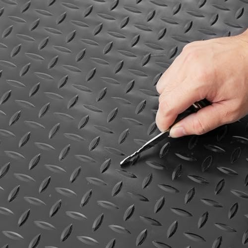VEVOR Rubber Flooring Roll, 4 x 15 ft SBR Diamond-Plate Rubber Mat, 3mm Thickened, Easy to Clean, Customizable Size, Non-Slip Floor Protector Mat for Under Cars, Garage, Warehouse, Industry Gym, Black - size: 4 x 15 FT