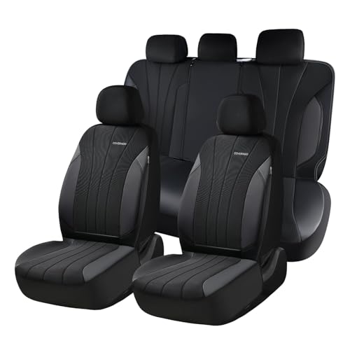 Coverado Car Seat Covers Full Set, Automotive Seat Covers 5-piece, Leather Car Protectors 5 Seats, Black Auto Seat Covers Spill-Proof Design Universal Fit for SUV, Vans, Sedan, Truck