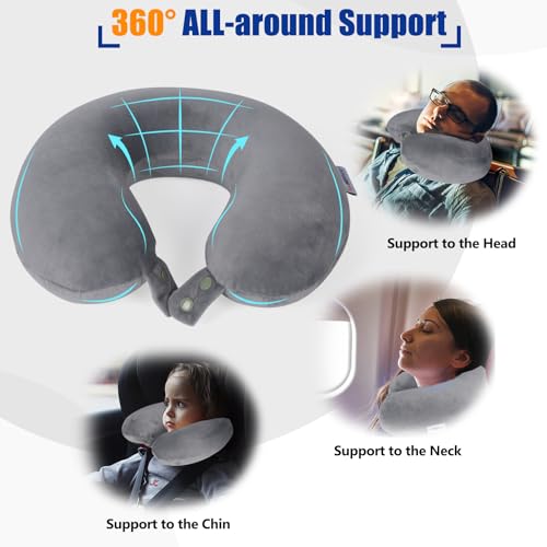 SAIREIDER Travel Pillows for Sleeping Airplane 100% Pure Memory Foam Neck Pillow for Airplanes Washable Cover(Grey) - color: Grey