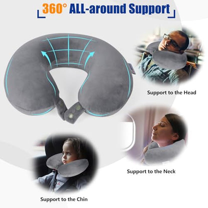 SAIREIDER Travel Pillows for Sleeping Airplane 100% Pure Memory Foam Neck Pillow for Airplanes Washable Cover(Grey) - color: Grey