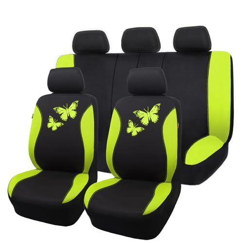 Flying Banner Butterfly car seat Covers ful Set Fashion Universal Lady Woman Female Rear Bench Split Colorized (Green, Full Set) - color: Green, size: Full set