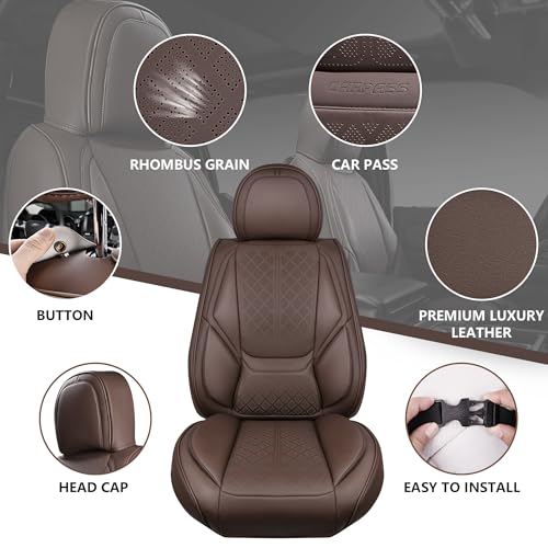 CAR PASS Nappa Leather Car Seat Covers 5 Seat, Luxury Lumbar Support Seat Cover Full Set, Waterproof Breathable Durable All Coverage Leatherette Seat Covers for SUVs,Pickups,Trucks,Vehicles (Brown) - color: Brown