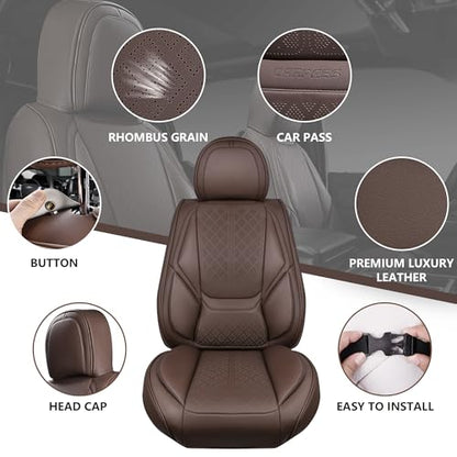 CAR PASS Nappa Leather Car Seat Covers 5 Seat, Luxury Lumbar Support Seat Cover Full Set, Waterproof Breathable Durable All Coverage Leatherette Seat Covers for SUVs,Pickups,Trucks,Vehicles (Brown) - color: Brown