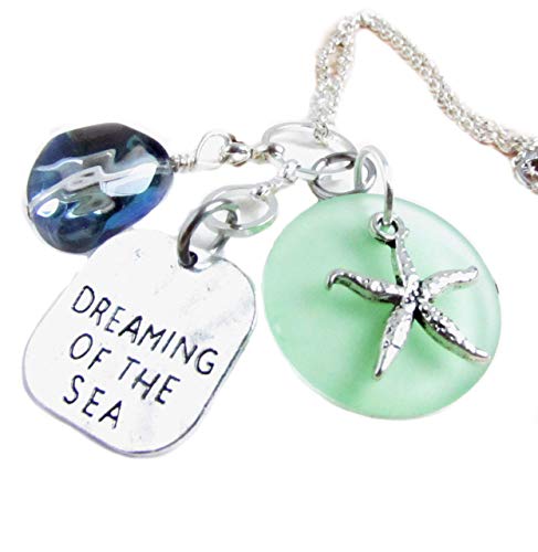 Rear View Mirror Charm, Sea Glass and Starfish Car Charm, Beach Quote, Mother's Day Gifts for Mom