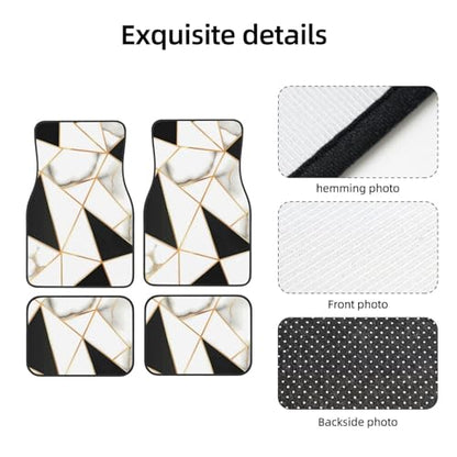 Universal Fit Car Floor Mats, White and Black Marble Abstract Modern Crack Geometric Pattern Set of 4pcs Car Carpet Fit for SUV, Vans, Sedans, Trucks - color: Marble