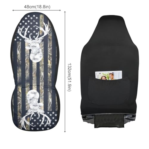 Camo Deer Car Seat Covers Set of 2,USA Camo Buck Deer Hunting American Flag Universal Auto Front Seat Protector Vehicle Seat Cushion Cover for Men Vintage Car Accessories Fit for Car Truck - color: Black Beige