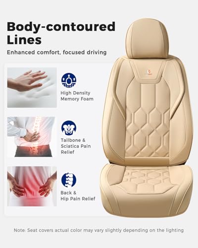 Huidasource Seat Covers Full Set, Universal Fit for Most Cars SUVs Trucks, Full Coverage Leather Automotive Seat Cover, Airbag, Cupholder Compatible, Seat Function Retain, Velcro Adjustable, Beige - color: FS: Beige, size: Full Set