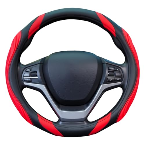 Concave Convex Massage Black Red Microfiber Leather Steering Wheel Cover, 14.5-15 Inch Non-Slip Breathable Microfiber Car Steering Wheel Protector - color: Embossed Massage - Black Red
