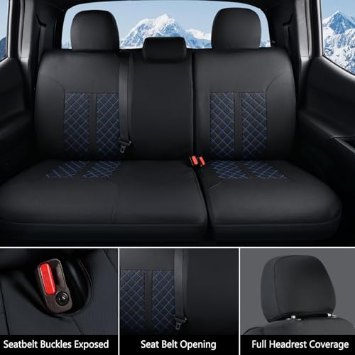 Truckiipa Full Set Leather Seat Covers Fit for Toyota Tacoma Full Coverage Waterproof Seat Covers Cushion Protector Fit for 2016-2023 Toyota Tacoma Double Crew Cab, Full Set, Black&Blue