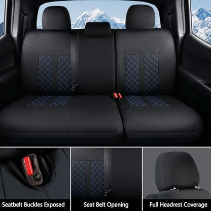 Truckiipa Full Set Leather Seat Covers Fit for Toyota Tacoma Full Coverage Waterproof Seat Covers Cushion Protector Fit for 2016-2023 Toyota Tacoma Double Crew Cab, Full Set, Black&Blue