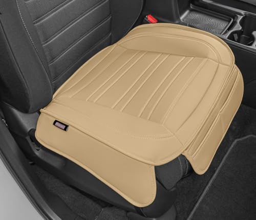 Motor Trend Beige Faux Leather Car Seat Cover for Front Seats, 1-Piece Padded Seat Protector with Storage Pockets, Premium Interior Cover for Cars Truck SUV Auto - color: Tan Beige, size: 1 x Front Seat Cover