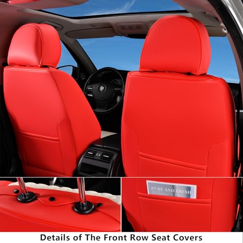 Coverado Car Seat Covers Full Set, Front and Rear Seat Covers, 5 Seats Leather Seat Covers for Cars, Waterproof Car Seat Protectors, Automotive Seat Cushions, Universal Fit for Most Cars, Red&White