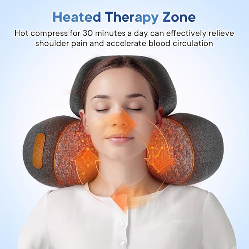 Electric Neck Massager Pillow for Pain Relief Deep Tissue, 3-in-1 Rechargeable Neck Cervical Traction Device with Heat, Massage, Electric Stretch, Ergonomic Neck Shoulder Relaxer