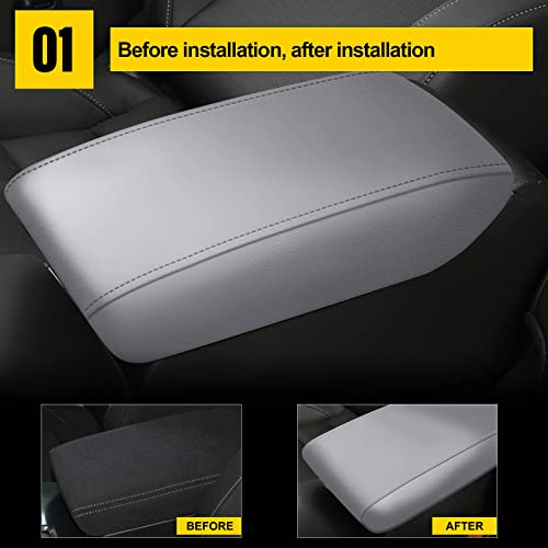 AOMSAZTO Grey Armrest Console Cover for Civic 2012-2015 Honda Middle Leather Arm Cover - color: Gray