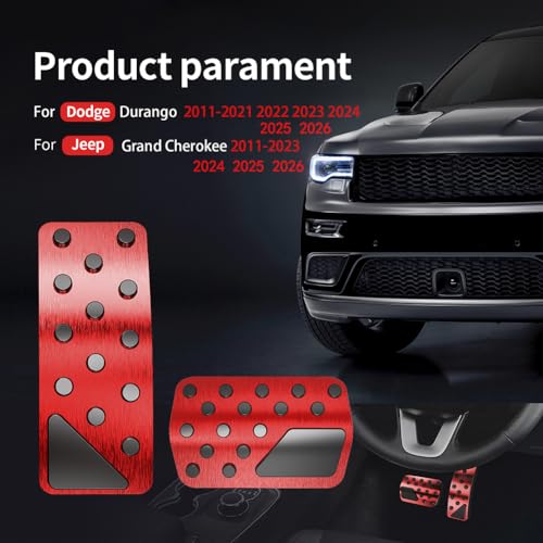 Car Pedal Cover for Jeep Grand Cherokee Dodge Durango 2011-2024 2025 2026 Aluminum Alloy No Drilling Aluminum Brake and Accelerator Pedal Covers 2PCS(Red) - color: Red