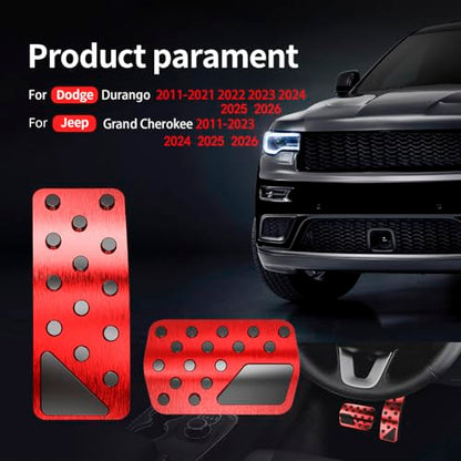 Car Pedal Cover for Jeep Grand Cherokee Dodge Durango 2011-2024 2025 2026 Aluminum Alloy No Drilling Aluminum Brake and Accelerator Pedal Covers 2PCS(Red) - color: Red