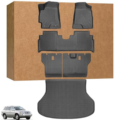 Floor Mats for Toyota Highlander 2001-2007, NOT for with 3rd Row or Hybrid, ONLY 5 Seats, TPE Mats for Highlander Base Limited Sport,Waterproof Custom Fit Floor Liners & Backrest Mat &Cargo Liner