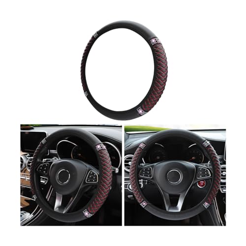 Bling Soft Leather Steering Wheel Cover, 15 Inch Colorful Rhinestones Auto Elastic Steering Wheel Protector, Sparkly Crystal Diamond for Women Girls, Car Interior Accessories for Most Cars (Black/Red) - color: Black/Red