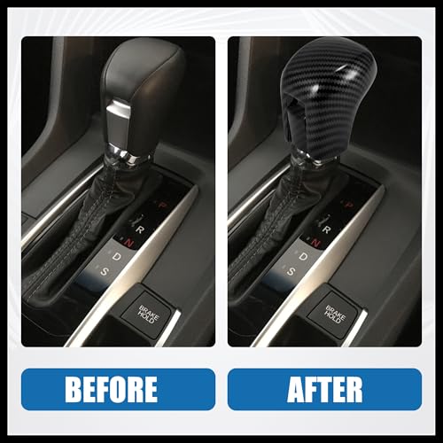 Gear Shift Knob Cover Automatic Transmission Lever Trim for Honda Civic 10th Gen 2016 2017 2018 2019 2020 2021 ABS Carbon Fiber Pattern Black Durable Material