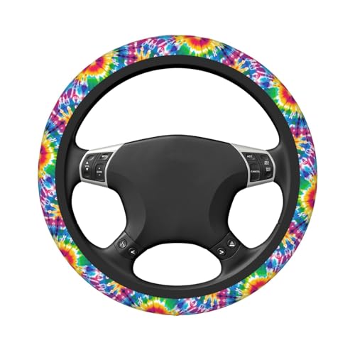 Tie Dye Neoprene Steering Wheel Cover for Men Women Anti-Slip Elastic Colorful Steering Wheel Protective Cover 15in Universal Car Accessories Fit Cars, SUVs, Auto - color: Tie-dye