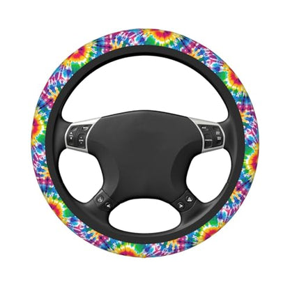 Tie Dye Neoprene Steering Wheel Cover for Men Women Anti-Slip Elastic Colorful Steering Wheel Protective Cover 15in Universal Car Accessories Fit Cars, SUVs, Auto - color: Tie-dye