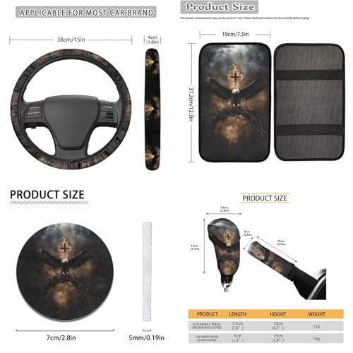 16 Pieces Car Seat Covers Full Sets, Eagle Cross Print Front Rear Seat Cover for Cars, Steering Wheel Cover Seat Belt Pads Arm Rest Covers Coaster Keychain, Universal Fit Auto Accessories - color: Black and Yellow - Eagle Cross