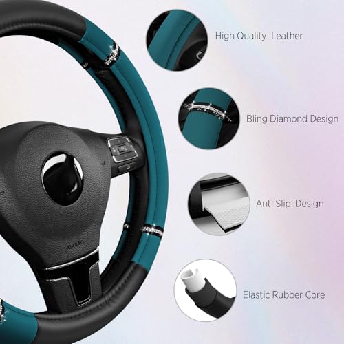 Road Comfort Leather Steering Wheel Cover – Premium Anti-Slip Car Steering Wheel Grip Cover – Universal Fit for 14.5”–15” Cars, Trucks & SUVs -Dark Blue - color: Dark Blue