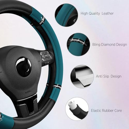 Road Comfort Leather Steering Wheel Cover – Premium Anti-Slip Car Steering Wheel Grip Cover – Universal Fit for 14.5”–15” Cars, Trucks & SUVs -Dark Blue - color: Dark Blue