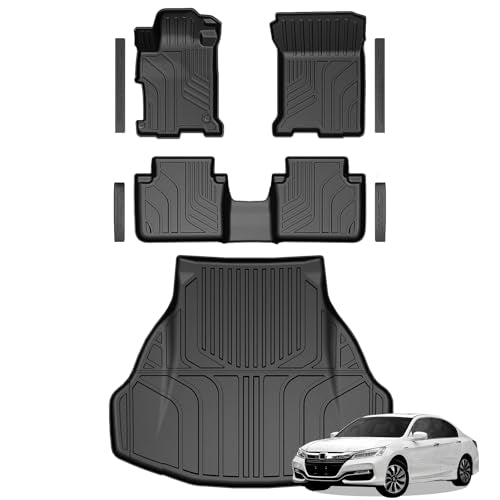 Floor Mats for Honda Accord 2013-2017, All Weather Floor Mats Trunk Cargo Liner and Door Sill Guards Accessories, Full Coverage Set (Fit Sedan Models) - style: For Honda Accord | 2013-2017