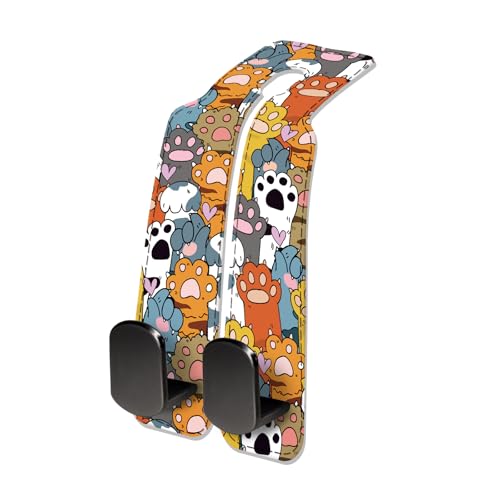 Car Seat Headrest Hook, Universal Leather Cute Hanger Holder Hook, Storage Organizer Interior Accessories for Purse Bags Handbag Cute Colorful Cat Paws