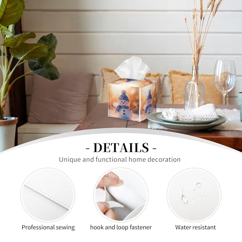 Cute Christmas Snowman Tissue Box Cover Square,Winter Christmas Snowman Tissue Box Holder Waterproof Leather Facial Paper Organizer Dispenser for Bathroom Home Car Nightstand Vanity Desk - color: Color-24
